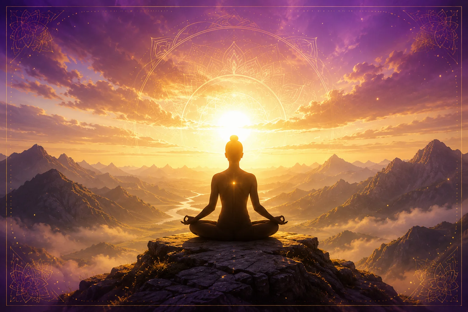 Begin Transformation Sunrise Meditating Silhouette