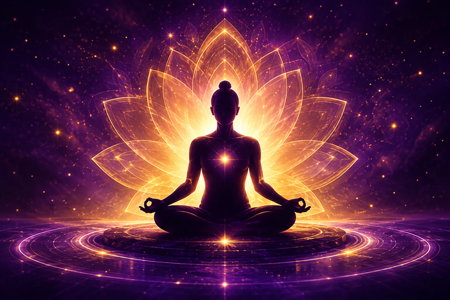 Quantum Habits Radiant Meditating Lotus Silhouette